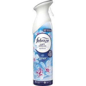 Febreze deodorante per ambienti Lenor Aprilfrisch, flacone da 185ml con design floreale.