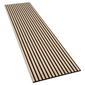 Panneau acoustique Acu-Line plaqué chêne, 240x60cm, pour réduction du bruit et revêtement mural.