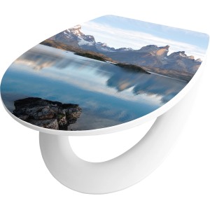 Abattant WC Suquia avec paysage de montagne, fermeture ralentie et fonction Quick-Release.