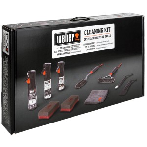 Kit di pulizia Weber 10 pezzi per grill a gas in acciaio inox, include spazzole, detergente e panno in microfibra.