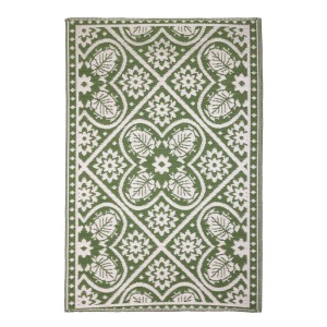 Tappeto da esterno verde e bianco (120x183 cm) con motivo a foglie di Esschert Design.