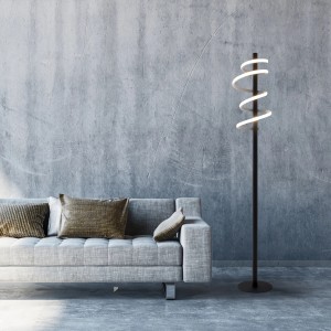 Lampadaire LED moderne Belleza, 140 cm de haut, design en spirale, dimmable, lumière blanche chaude.