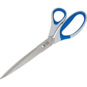 Forbici multiuso LUX con impugnatura morbida, 263mm, lame in acciaio inox, manici blu e bianchi.