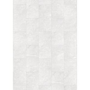 Stratifié Classen Visiogrande, sol résistant à l'eau aspect granit blanc.
