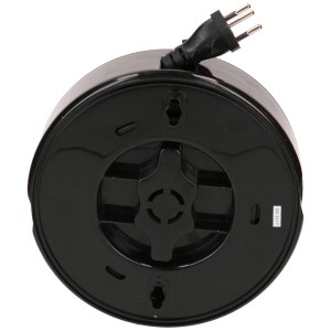 Boîtier de câble noir MaxReel avec protection thermique, câble de 5 m, vue arrière avec dispositif de montage.