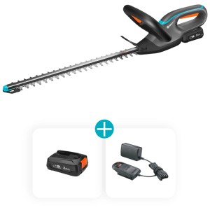 Set de taille-haie sans fil Gardena EasyCut 45/18V avec batterie et chargeur.