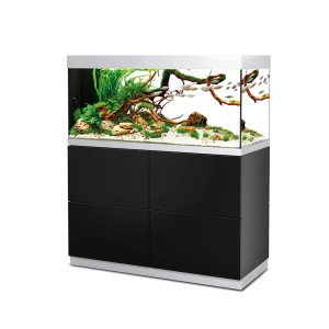 Oase HighLine aquarium séparateur de pièce, 300 l, avec meuble noir et aquarium planté.