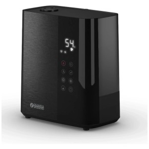 Schwarzer Olimpia Splendid Luftbefeuchter Limpia Hero mit digitalem Display.