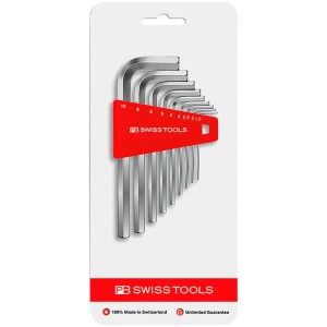 PB Swiss Tools Winkelstiftschlüssel-Set Sechskant, 10-teilig im roten Halter.