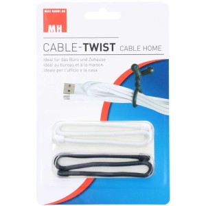Attaches de câble Cable Twist, lot de 2 en noir et blanc pour la gestion des câbles.