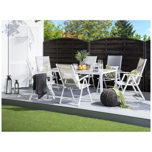 Ensemble de meubles de jardin Beliani Catania avec 6 chaises, aluminium gris, pour jardin ou terrasse.