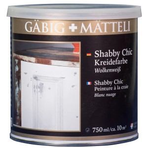 Barattolo di pittura a gesso Gäbig+Mätteli Shabby Chic bianco nuvola opaco, 750ml.