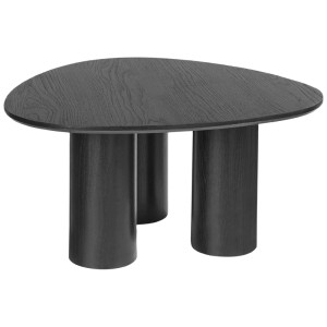Table basse noire Beliani Dacoma style rétro avec plateau triangulaire en MDF et trois pieds cylindriques.