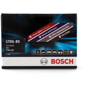 Batterie moto Bosch LI-ION 20 Wh / LTX5L-BS dans sa boîte. Batterie 12V ultralégère et sans entretien pour motos.