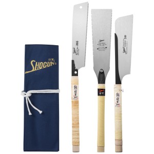 Ensemble de scies japonaises Shogun, 3 pièces avec sacoche. Idéal pour le travail du bois de précision.