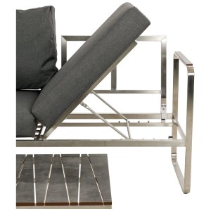 Detailaufnahme des grauen Greemotion Lounge-Sets Boston mit verstellbarer Rückenlehne und Tisch.