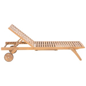Lettino prendisole Beliani Cesana in legno di acacia marrone con ruote e schienale regolabile.