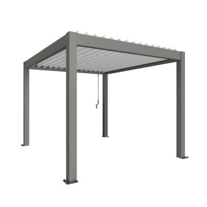 Biohort Pergola 3x3,5m in Quarzweiß: Moderne Terrassenüberdachung mit verstellbaren Lamellen.