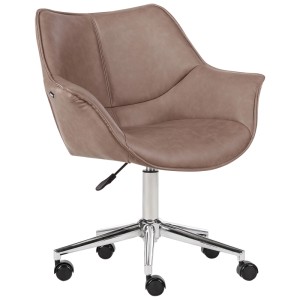 Sedia da ufficio Newdale marrone chiaro: girevole con ecopelle, struttura cromata e ruote.