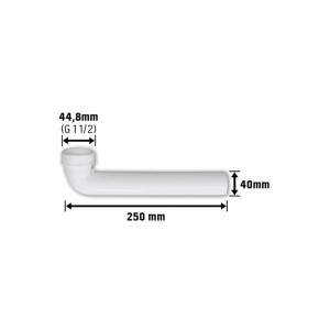 Coude d'évacuation d'évier blanc, 44,8 mm (G 1 1/2), en plastique, pour raccorder évier et siphon.