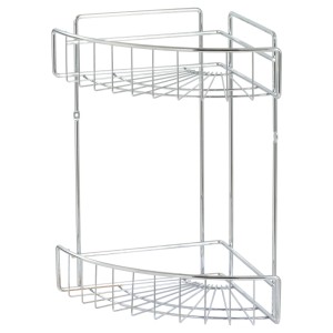 Panier d'angle en fil métallique Aldabra avec 2 étagères chromées, idéal pour salle de bain et cuisine.