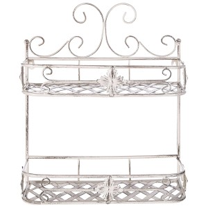 Étagère murale blanche Marayes style antique avec 2 étagères en métal pour salle de bain ou cuisine.