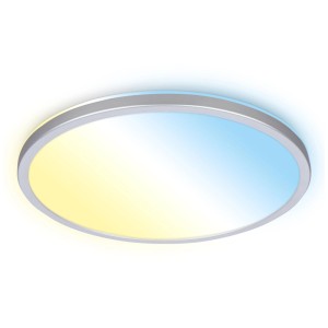 Plafonnier LED moderne Kada de Briloner, chrome mat, avec température de couleur réglable et effet de rétroéclairage.