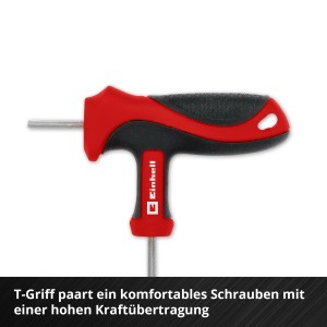 Tournevis à poignée en T Einhell, jeu d'outils de 9 pièces avec poignée ergonomique pour une transmission de puissance élevée.