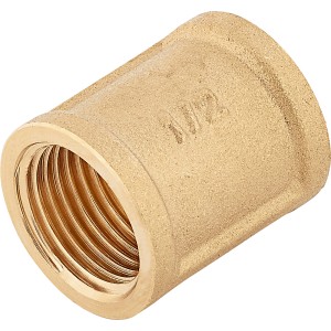 Manicotto filettato in ottone 18,6 mm (Rp 1/2) per raccordi di tubi in impianti idraulici e di riscaldamento.