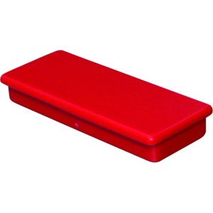 Roter rechteckiger Ferrit-Haftmagnet aus Kunststoff. Praktischer Haushaltshelfer für Kühlschrank & Whiteboard.