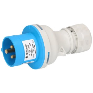 Prise CEE, 3 pôles, 16A, IP44, gris-bleu, pour connexion d'appareil et alimentation sécurisée.
