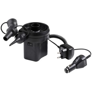 Pompe à compresseur électrique avec adaptateurs et batterie pour 230V/12V, idéale pour gonfler.