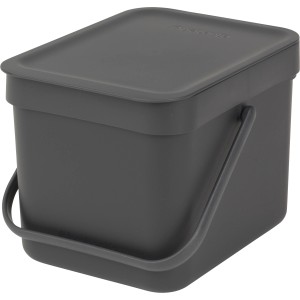 Poubelle Brabantia Sort & Go, 6 litres, grise, avec couvercle et poignée.