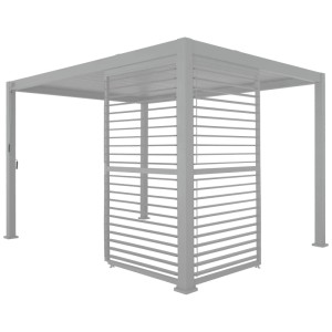 Paravento Colibri in alluminio bianco con lamelle orientabili per pergola da 3 m.