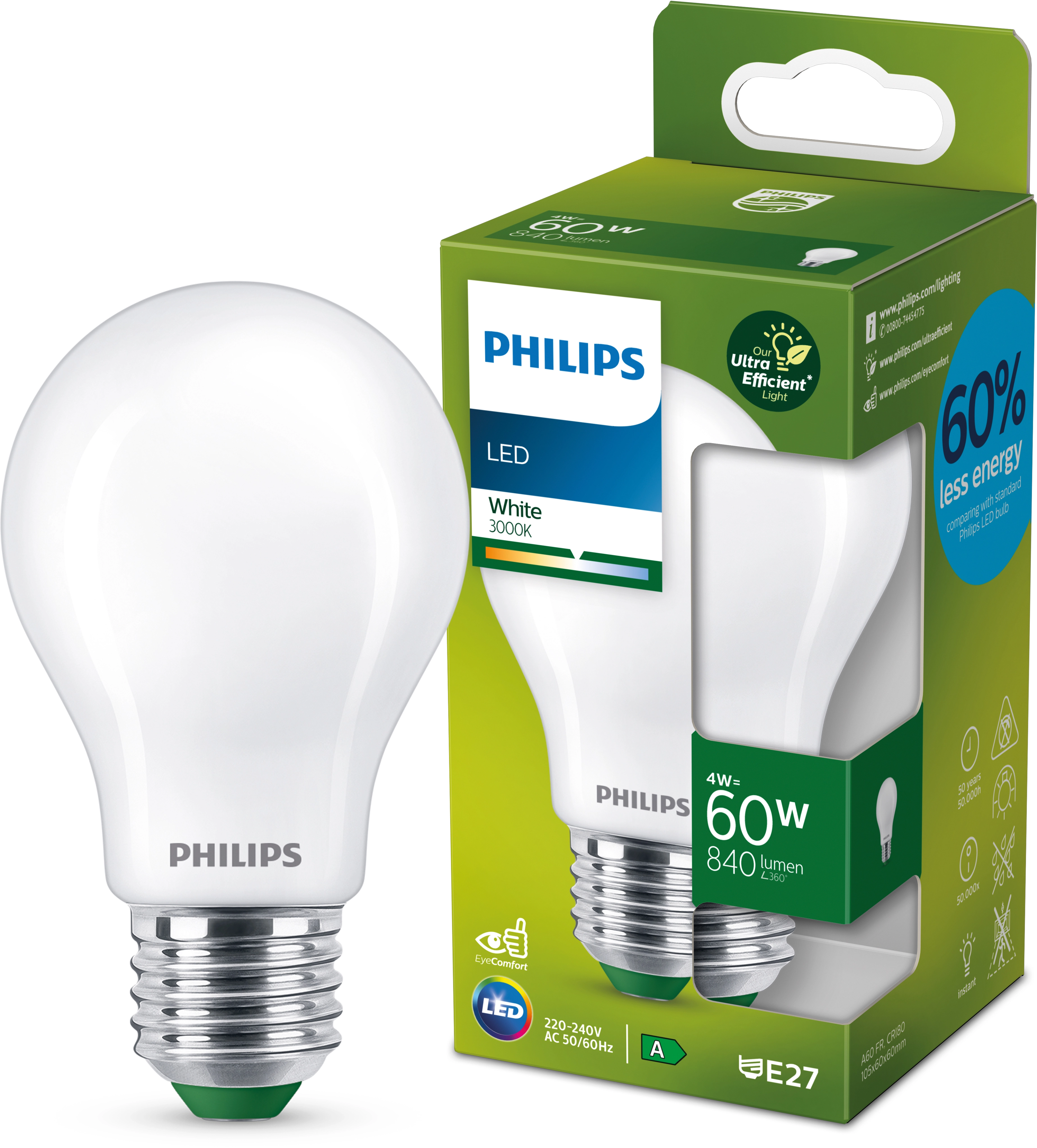 Philips Ampoule LED standard mate Blanc chaud E27 / 60 W / 3'000 K / 840 lm