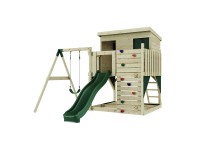 PolarPlay Spielturm Tjorven Schaukel Kletterwand Rutsche Dunkelgrün