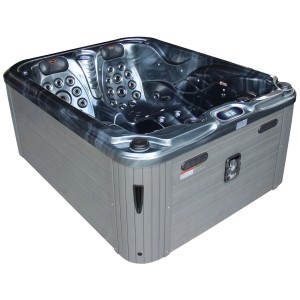Spa extérieur Sonnenkönig Lanai, noir, avec jets et écran LCD pour le bien-être au jardin.