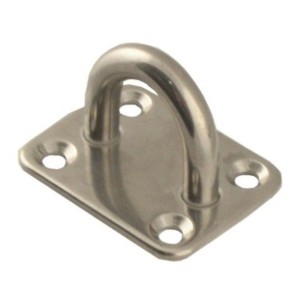 Augplatte 40x50 mm aus Edelstahl, 4-eckig mit Öse und Befestigungslöchern.