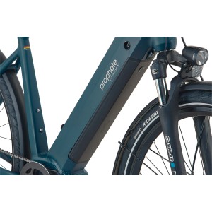 Dettaglio: E-bike da trekking Prophete Entdecker 3.0 color perla notte con motore centrale e batteria integrata.
