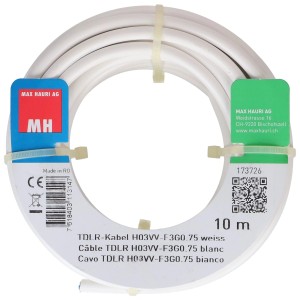 Cavo TDLR H03VV-F, 3x0.75 mm², 10 m, Bianco, arrotolato e fissato con fascette.
