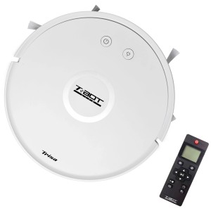 Robot aspirateur Trisa T-Bot Lite blanc avec télécommande.