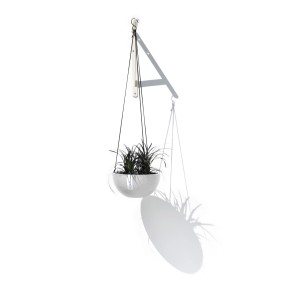 Cesto sospeso Ecopots Brussels in grigio-bianco con pianta, Ø 27 cm. Cesto di fiori decorativo per interni ed esterni.