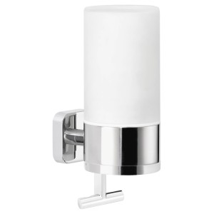 Dispenser sapone cromato Tesa Elegaant, montaggio a parete, contenitore in vetro satinato, design senza tempo.
