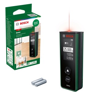 Télémètre laser Bosch Zamo avec USB-C, portée jusqu'à 25 m, piles et emballage inclus.