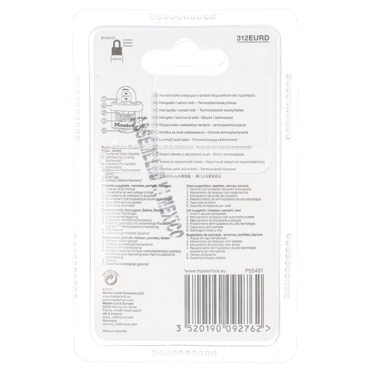 Master Lock Lucchetto con guaina termoplastica Blu 40 mm