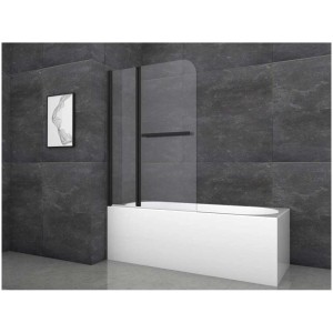 Paroi de baignoire Aurlane Black Comfort 2, noir mat, 100x140 cm sur baignoire.