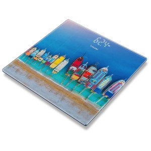 Pèse-personne Beurer GS 215 Boats avec motif de bateaux sur verre de sécurité.