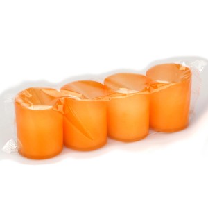 Lot de 4 photophores orange pour fête, Ø 5cm, hauteur 6cm. Décoration de table estivale.