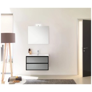 Ensemble de meubles de salle de bain Skiathos, noir mat, avec meuble sous-vasque, lavabo et miroir avec lampe LED.