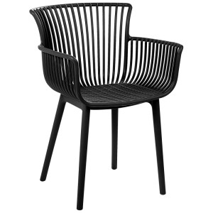 Chaise de jardin noire Beliani Pesaro, lot de 4, en plastique, avec accoudoirs au design rétro.